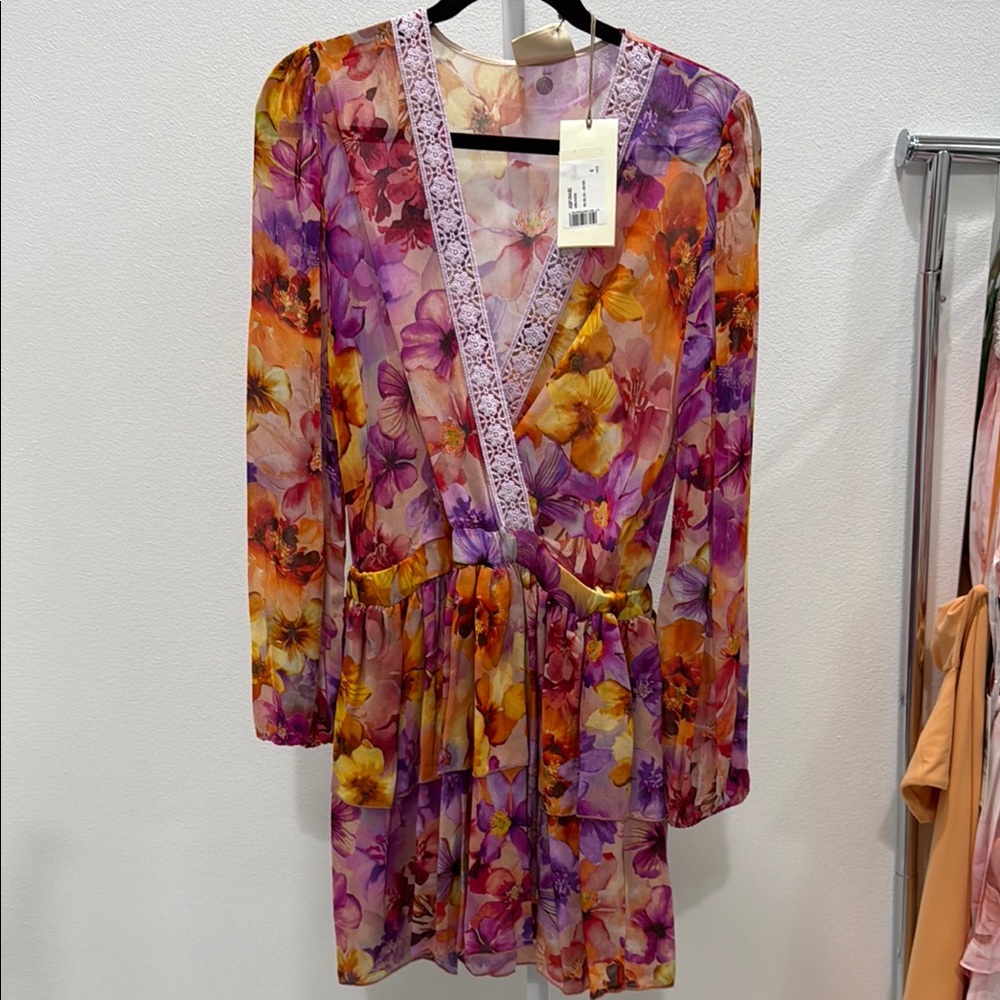 Dixie Purple Pink Wrap Sundress with Bishop Sleeves